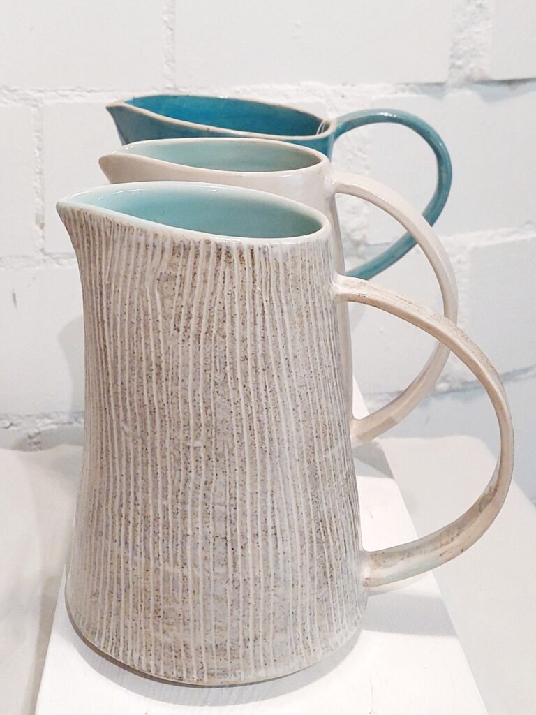 Ceramic jugs in white and blue